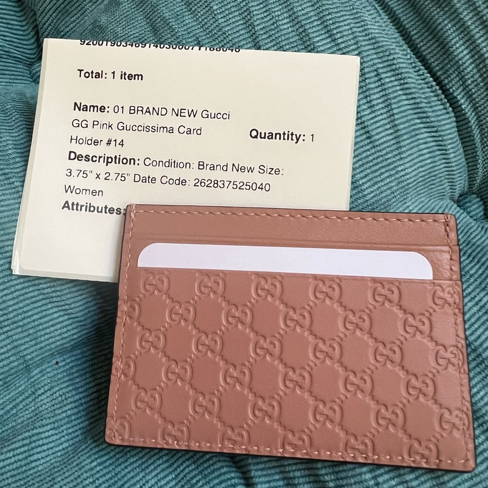 NEW Gucci Pink MicroGuccissima Pattern Leather Cardholder
